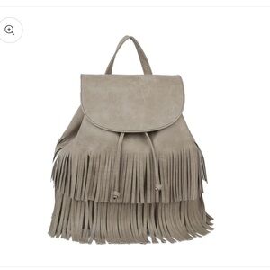 Grey Fringe Drawstring Convertible Backpack by Metro Muse USA